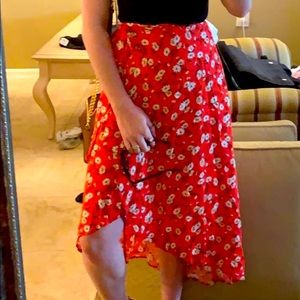 Red Floral Midi Skirt